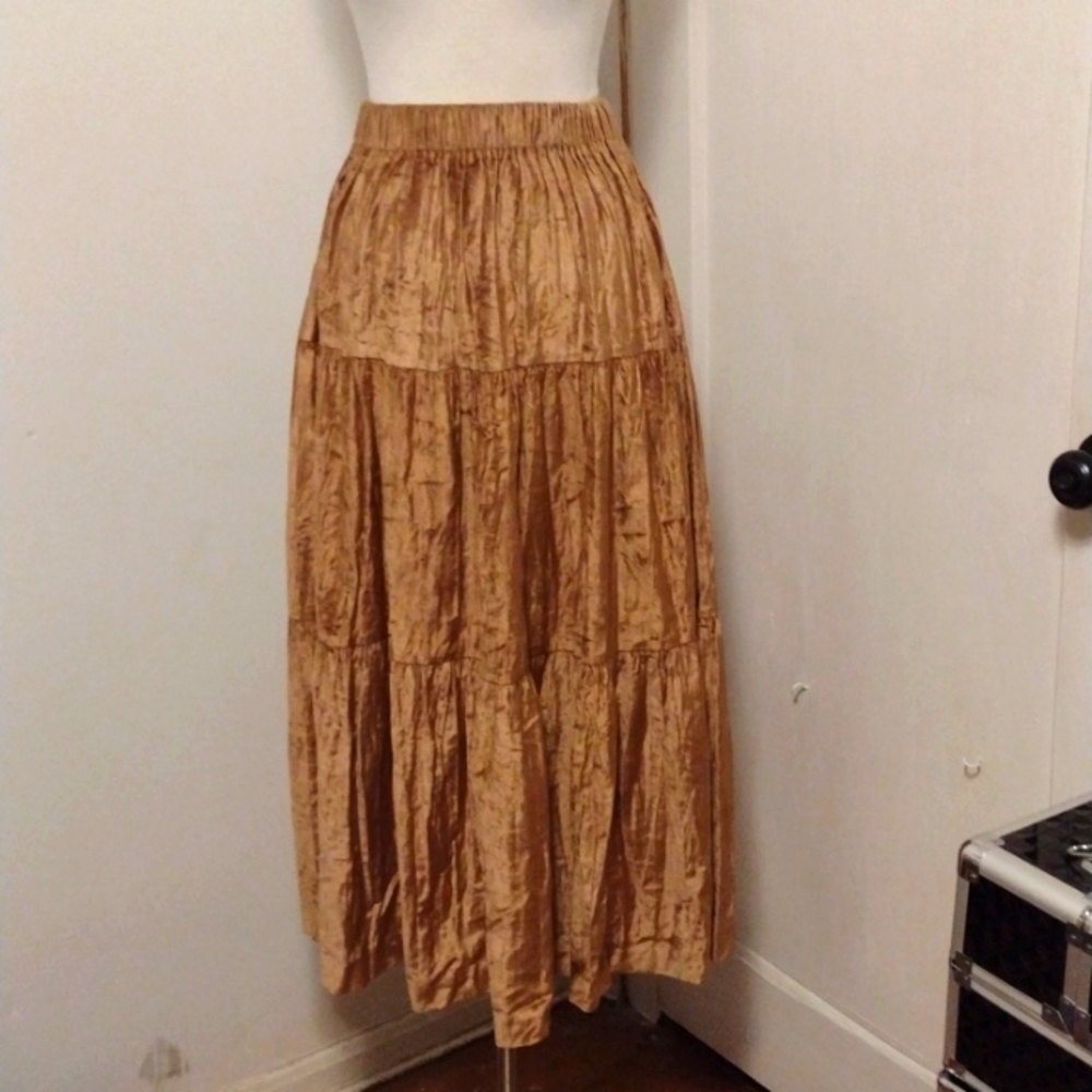 VINTAGE f.l. malik Tan Crushed Velvet Full length Skirt
